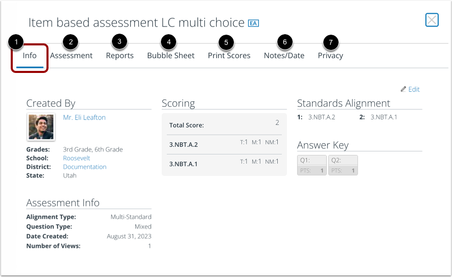View Item Based Assessments Information