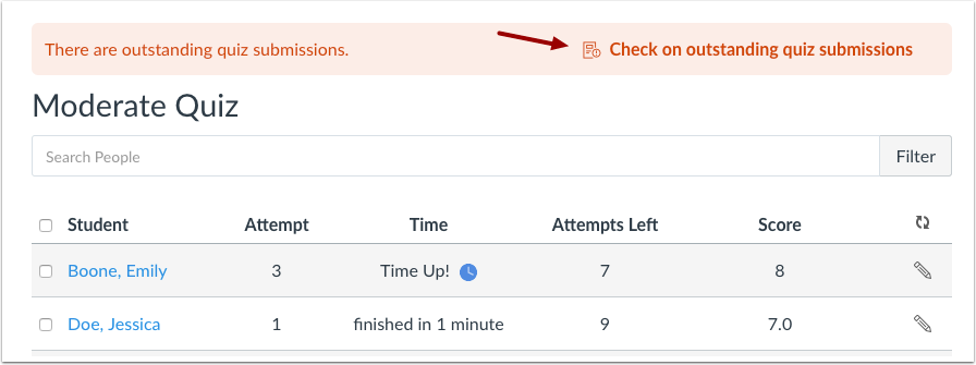 Check Outstanding Quiz Submissions