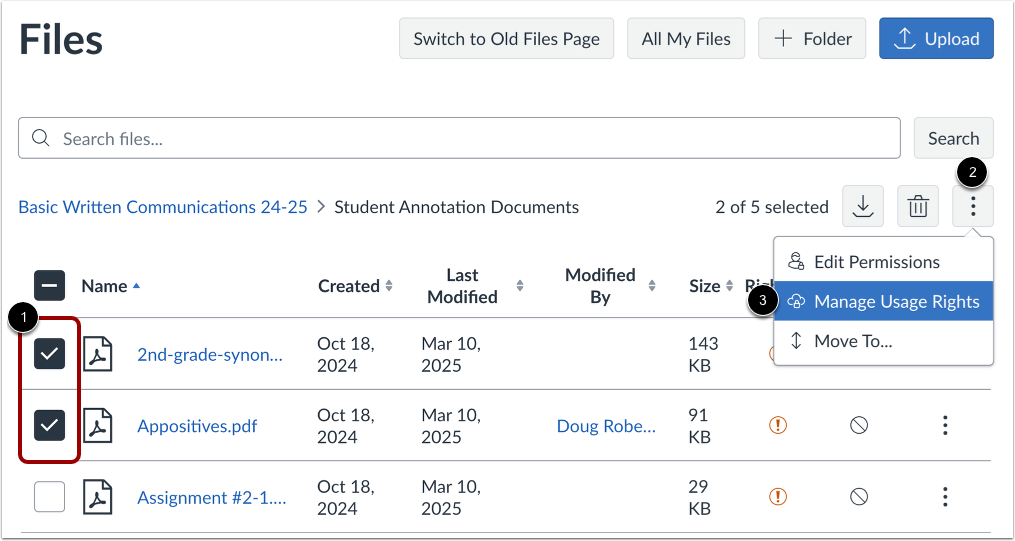 Manage Usage Rights of Multiple Files or Folders