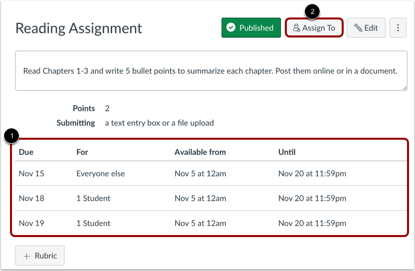 View Assignment Dates