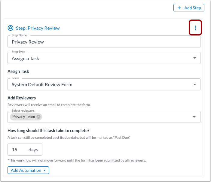 Open Workflow Step Options