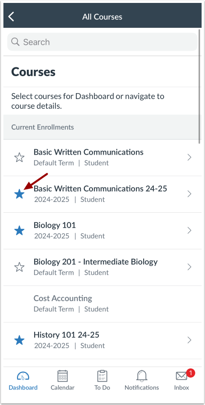 Edit Favorite Courses