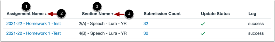 Sort Assignments Log