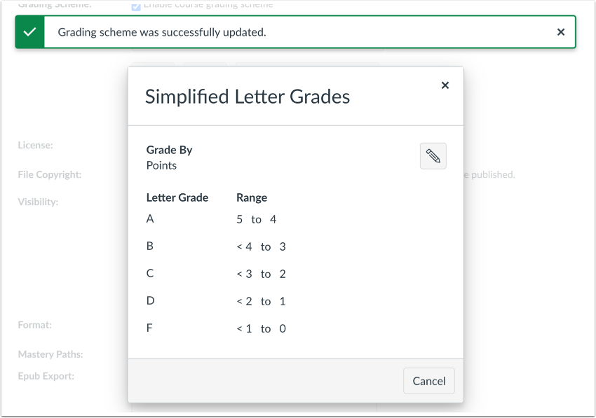 View Edited Grading Scheme