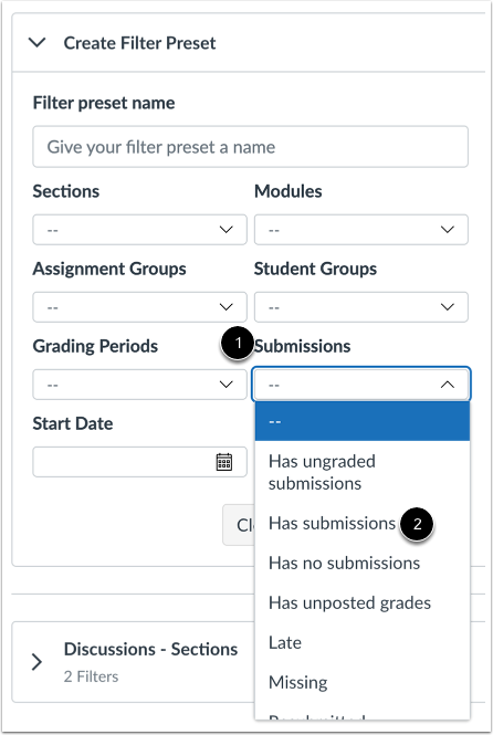 View Submissions Filter