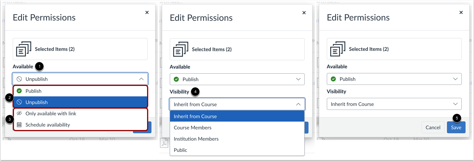 Select Availability and Visibility of Multiple Files or Folders