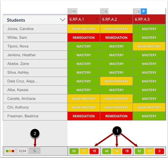View Standard Mastery Percentage