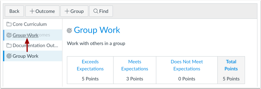 Drag and Drop Outcome our Outcome Group