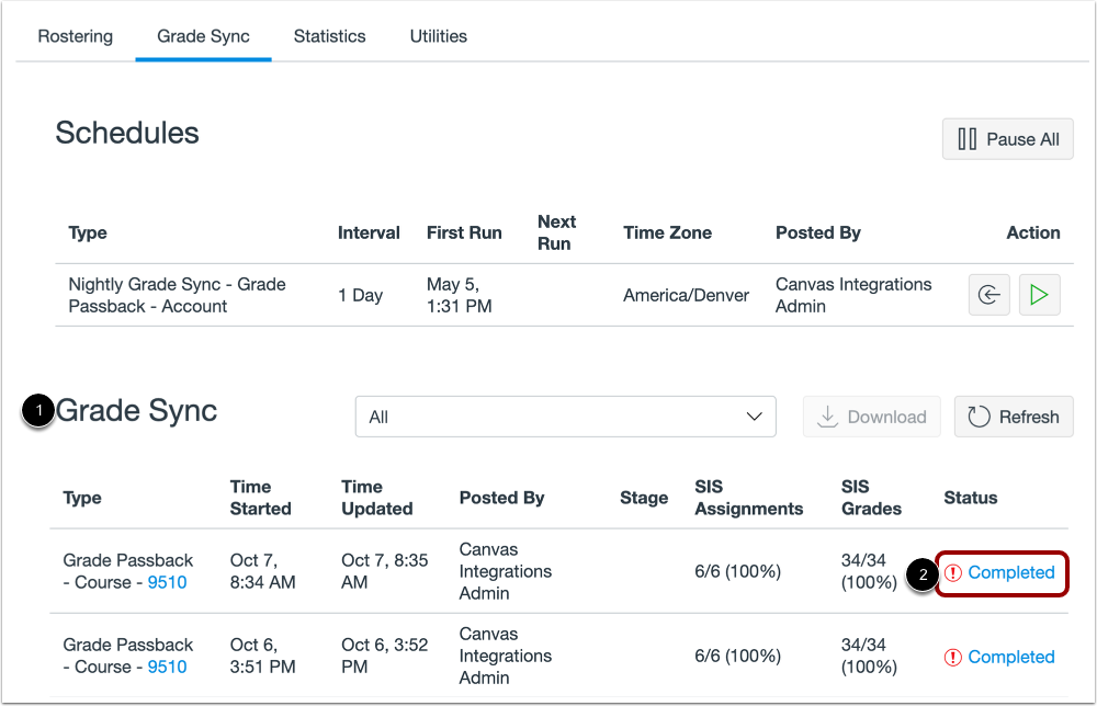 Open Grade Sync Details
