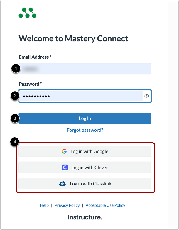 Log in to Mastery Connect