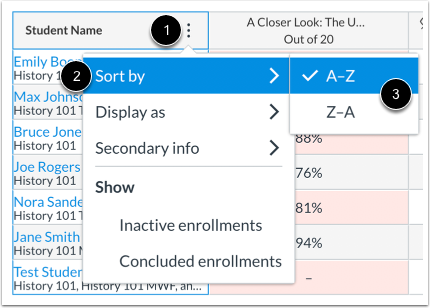 Sort by Student Name