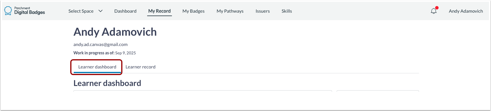 View Learner Dashboard