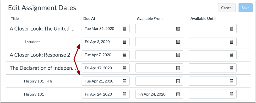 View Edit Assignment Dates Page