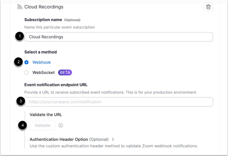 Add Event Subscription Details