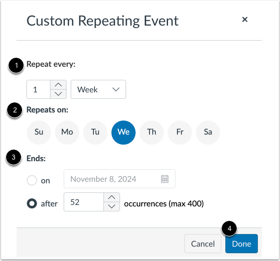 Add Event Custom Frequency