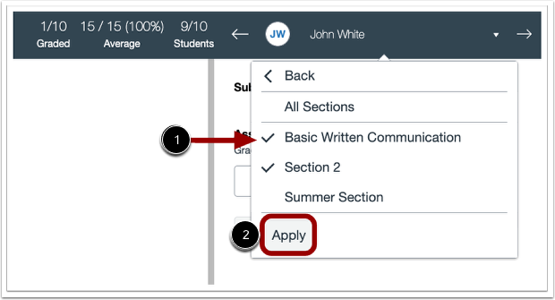 View Sections Filter