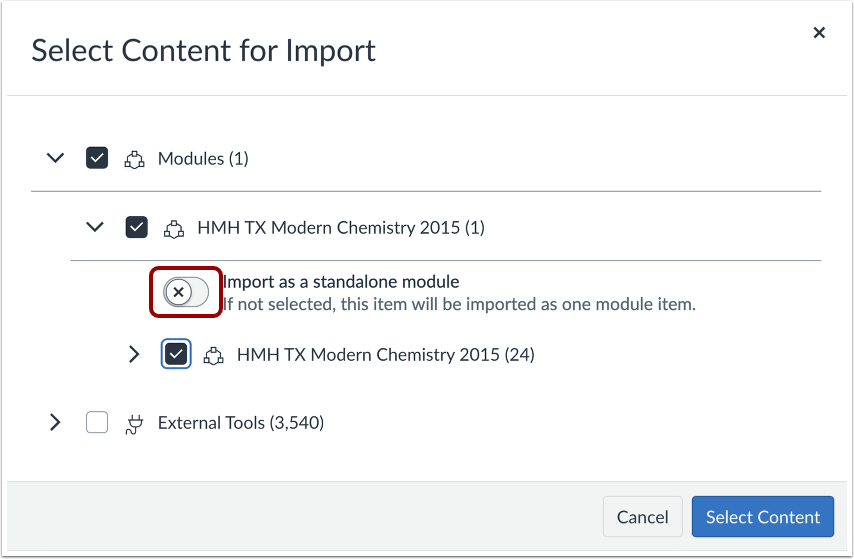 Select Module Import Option