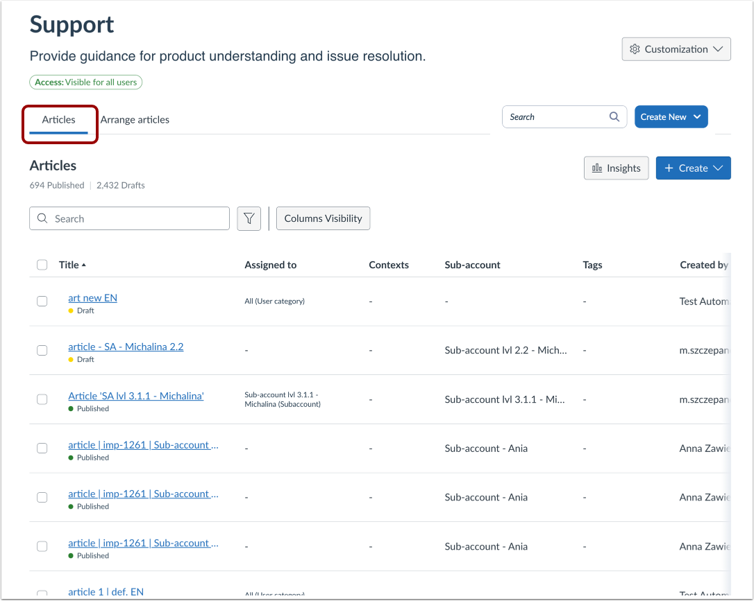 View Support Articles