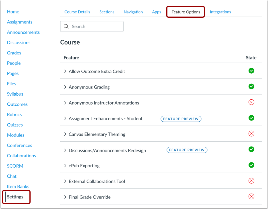 Manage Canvas Features