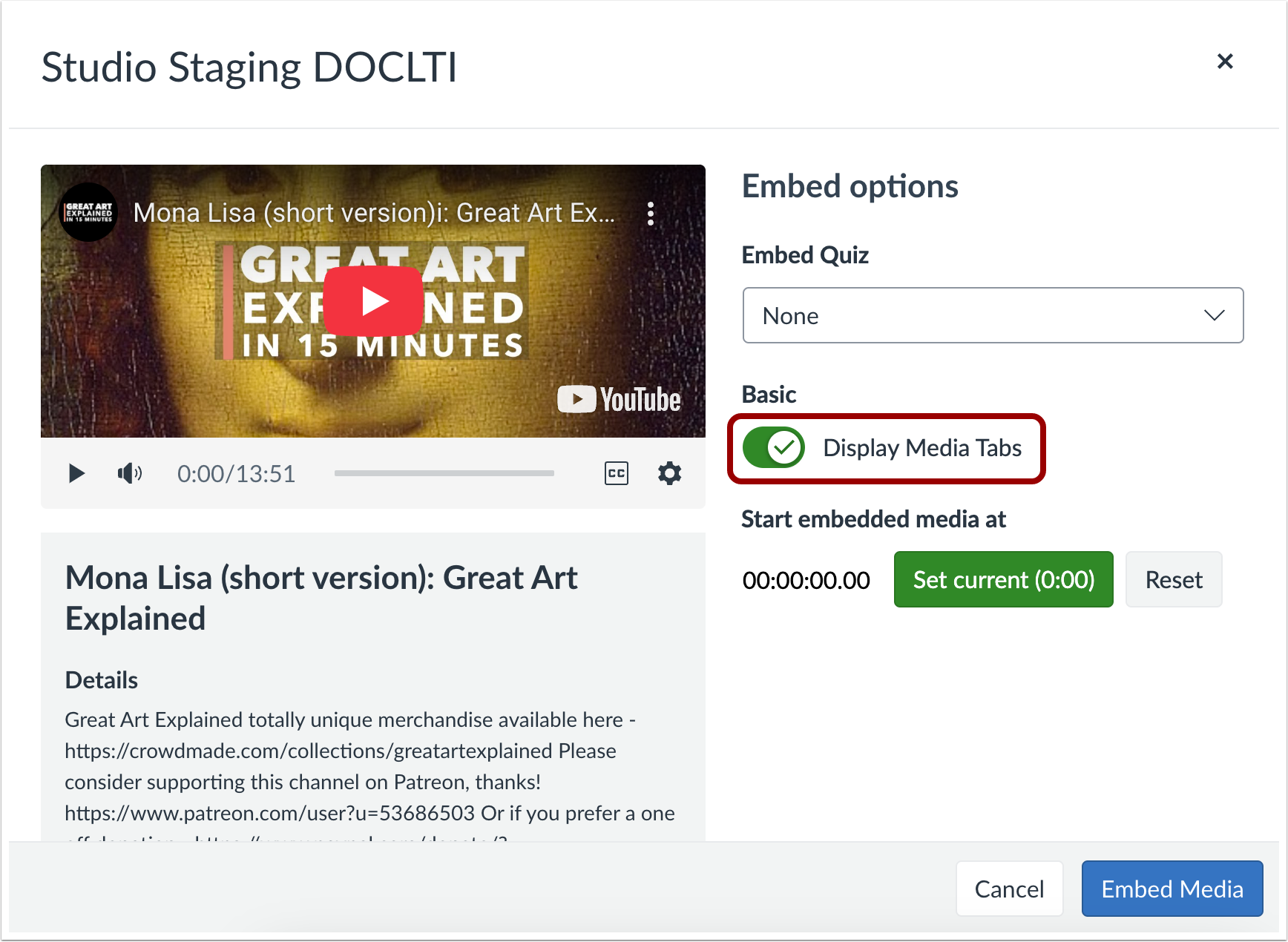 Display or Hide Media Tabs
