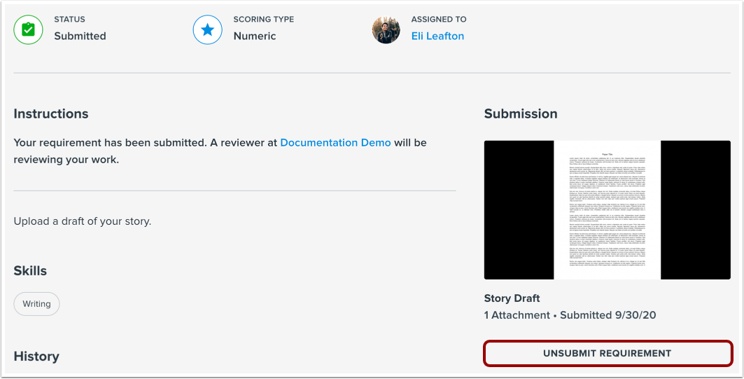 Unsubmit Requirement