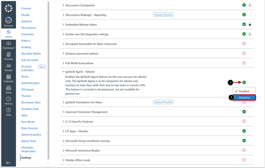 How do I enable and disable the IgniteAI Agent as an Admin ...