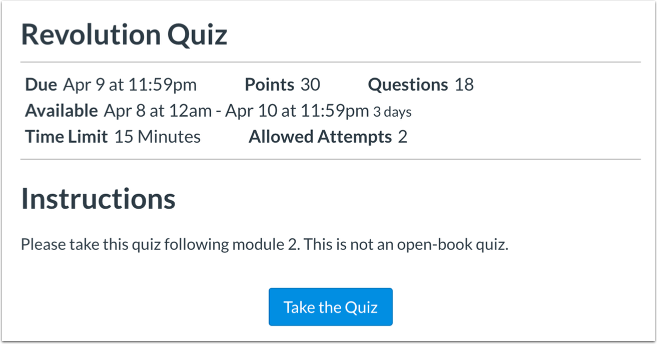 View Quiz with Availability Dates