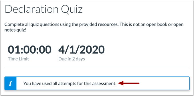 View No Attempts Remaining Message