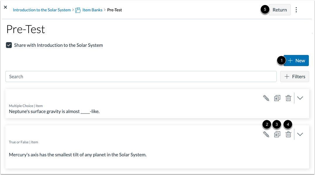 Manage Item Bank Questions