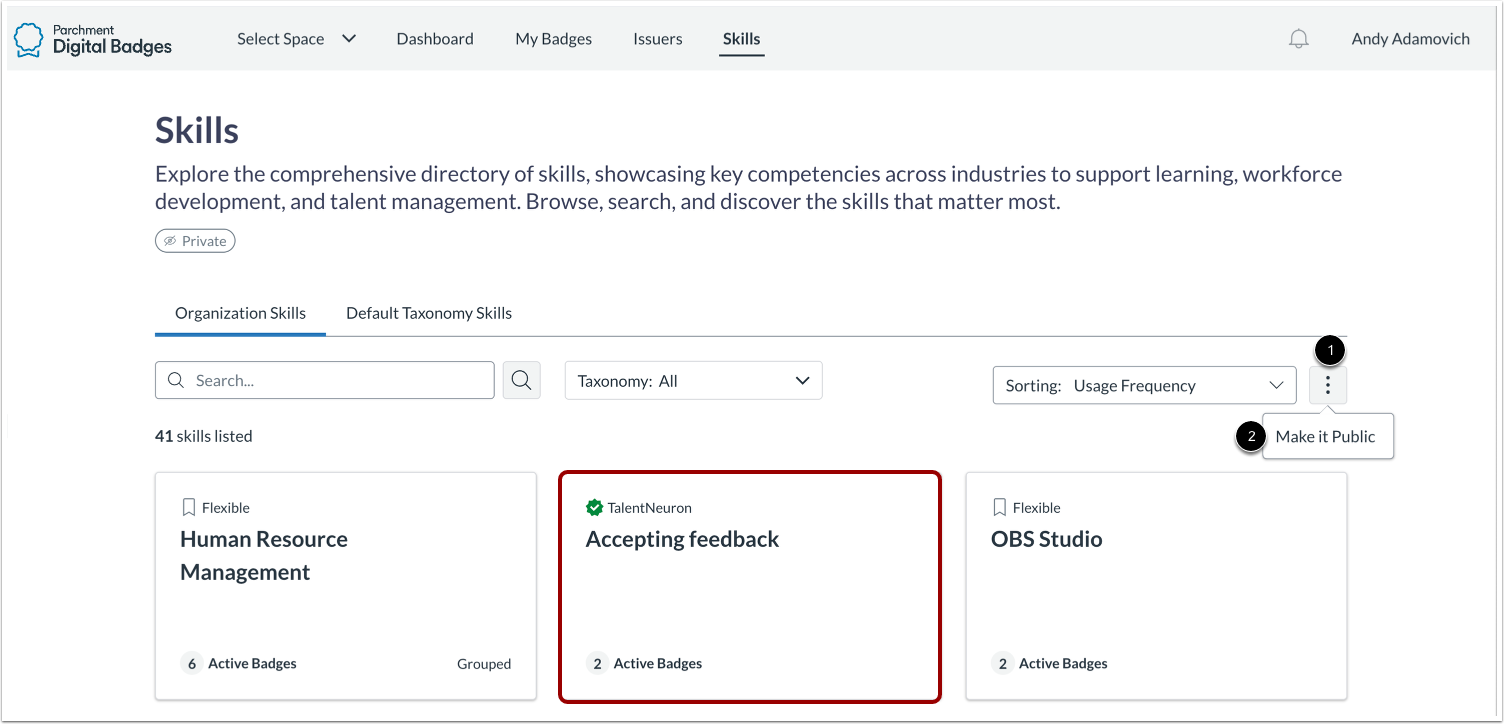 Manage Organization Skills Page Visibility