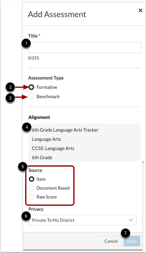 Create New Assessment