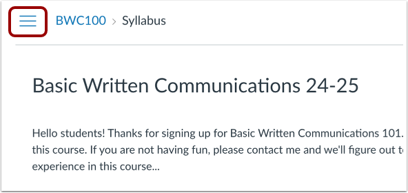 Expand Course Navigation Menu