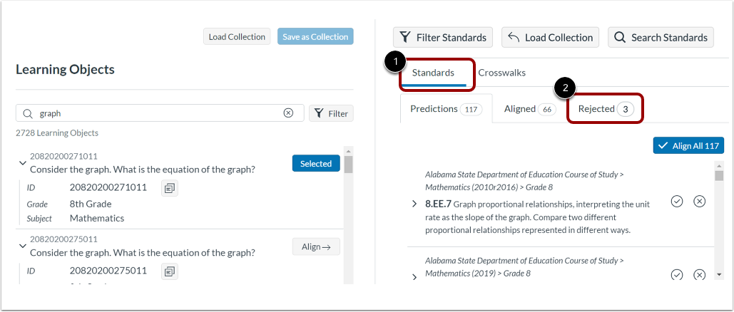 View Rejected Standards