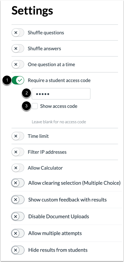 Require Student Access Code