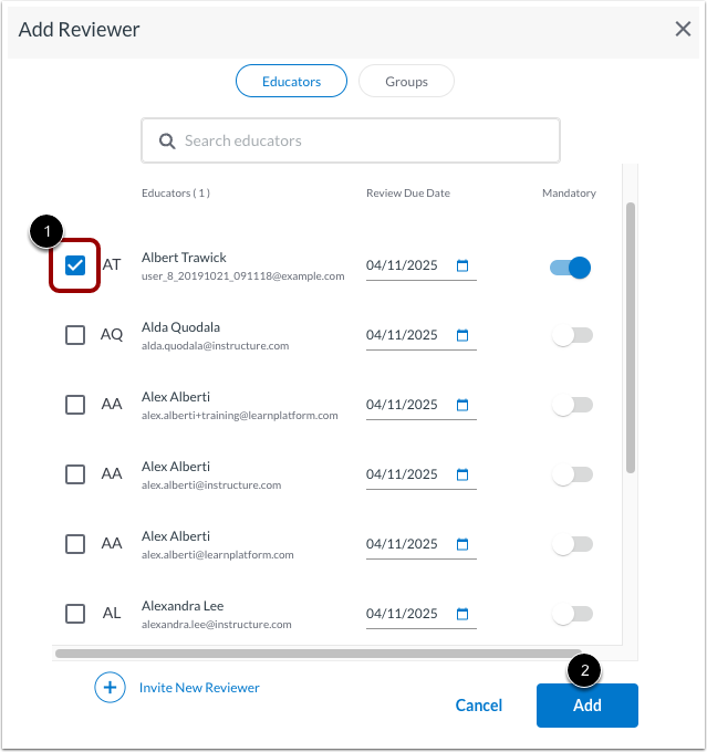 Select and Add Reviewer