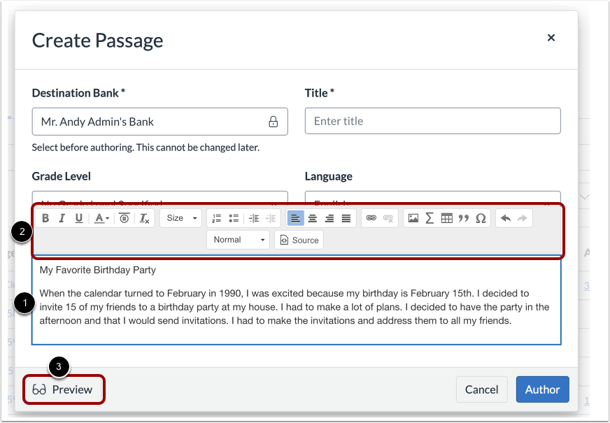 Enter Passage Content
