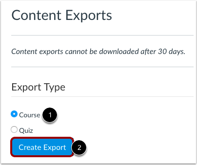 Select Export Type