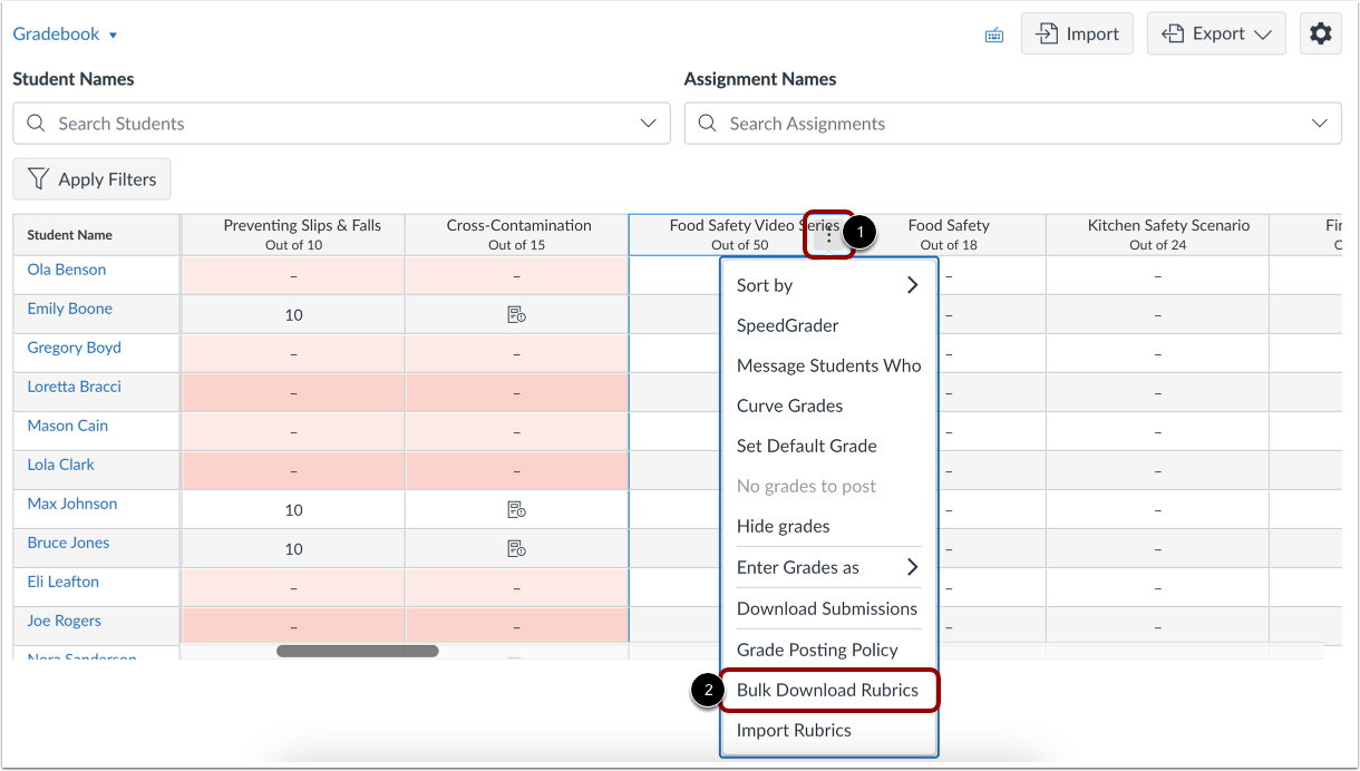 Bulk Download Rubric Assessments