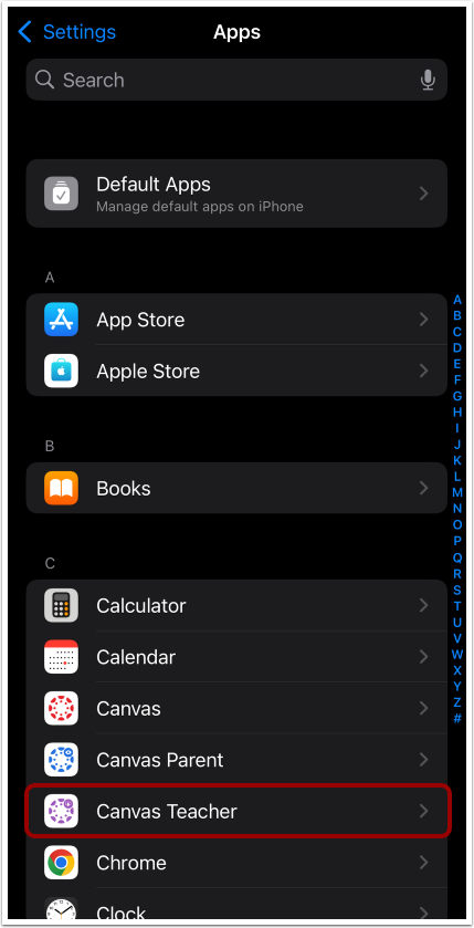 Open Canvas Teacher App Settings