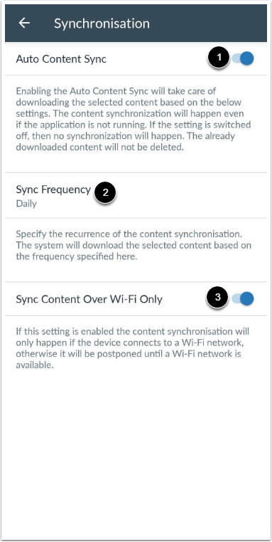 View Offline Course Content Synchronization Settings