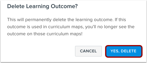 Confirm Outcome Delete