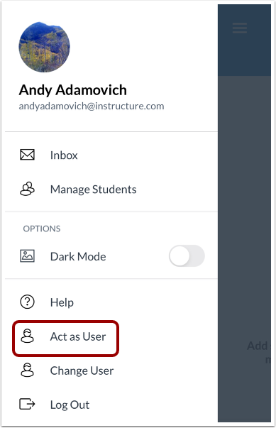 Open Act as User Menu