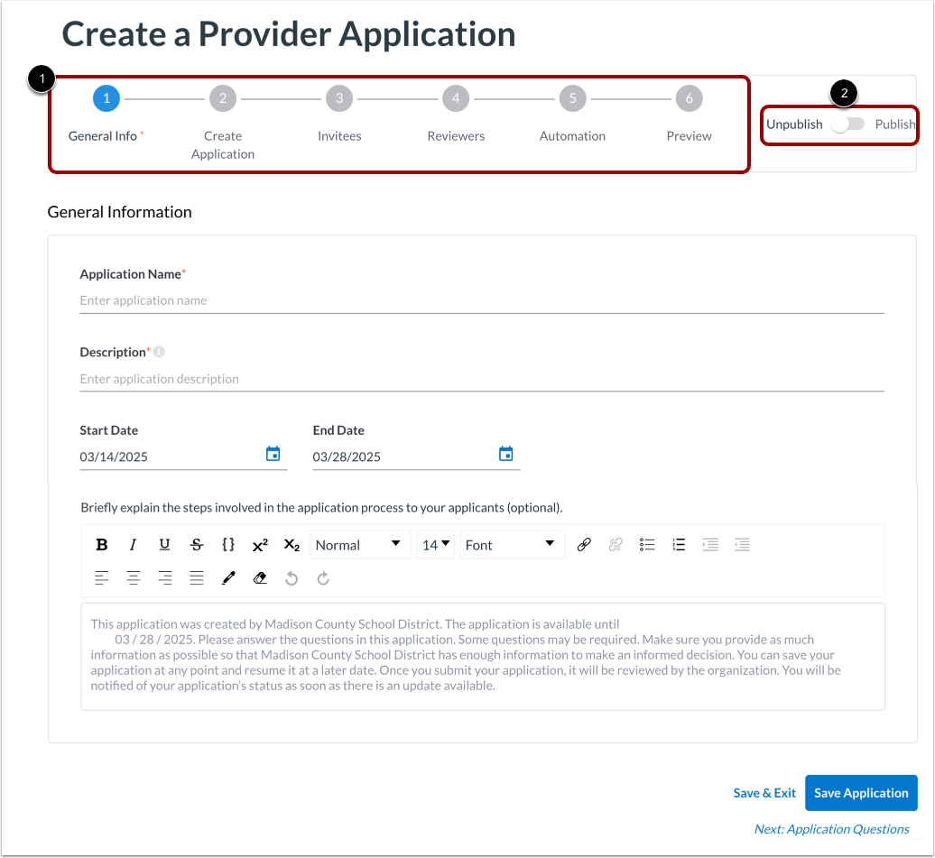 View Provider Application Steps