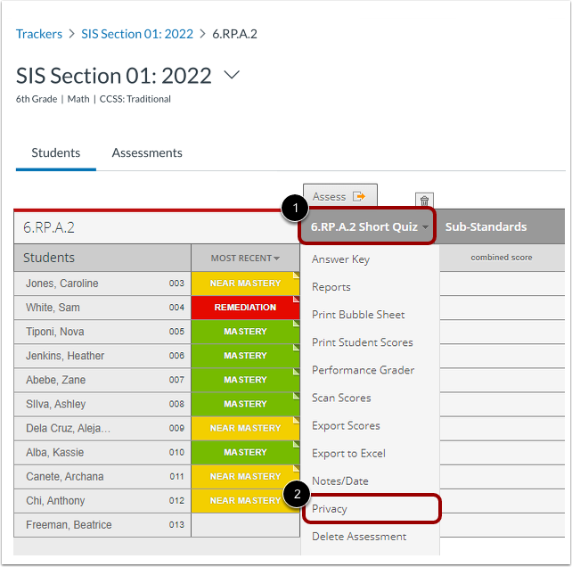 Hide Item Analysis for an Individual Assessment
