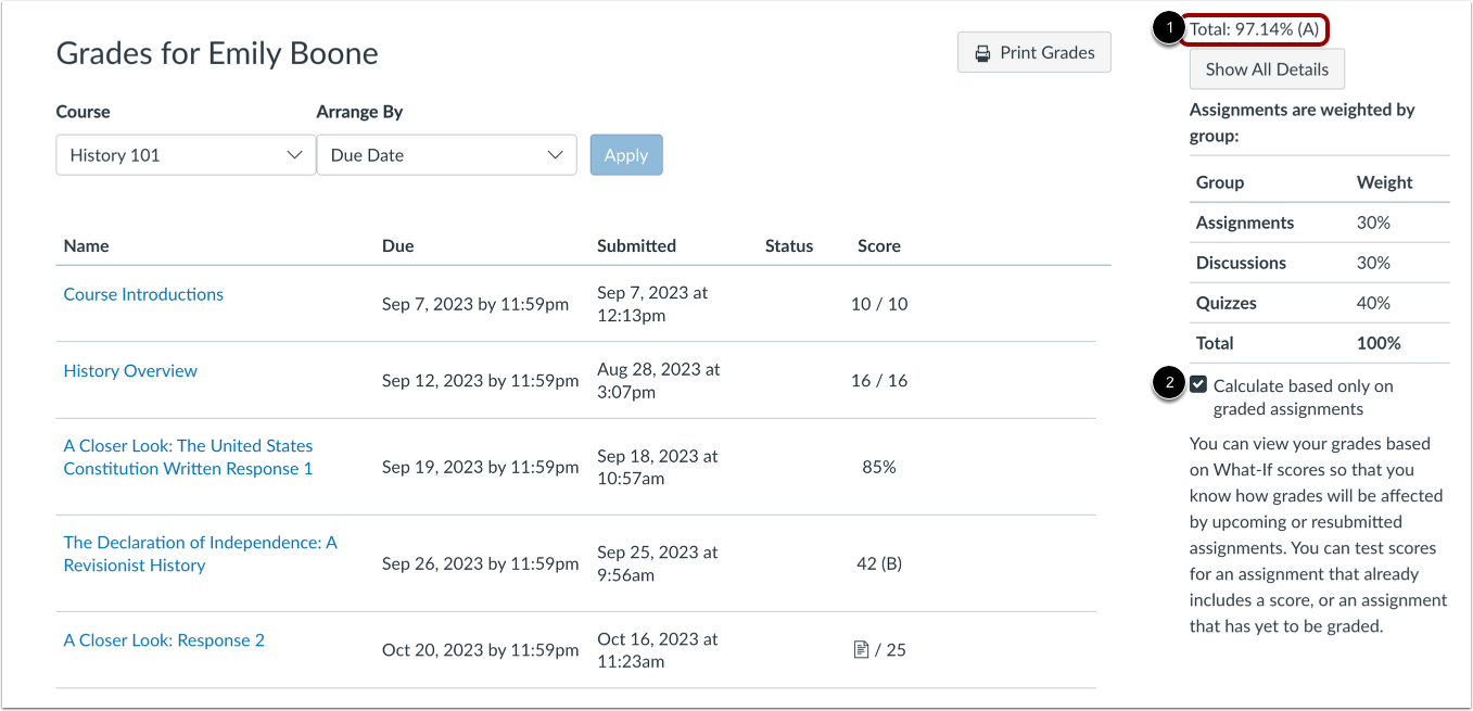 View Current or Total Grade