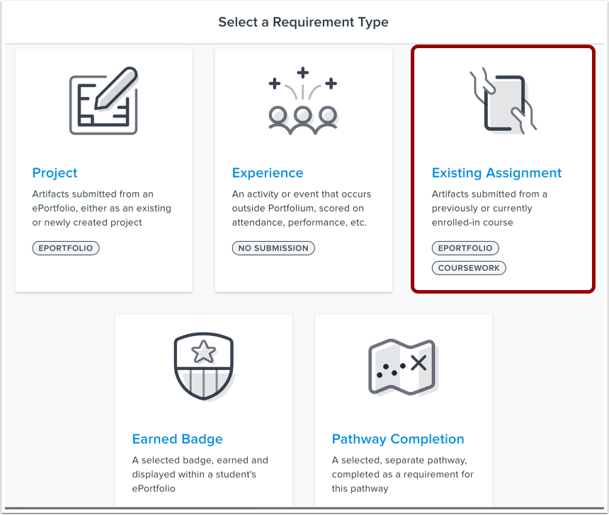 Select Existing Assignment Requirement Type