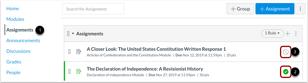 View Assignment Publish Status