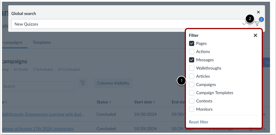 Filter Search Options