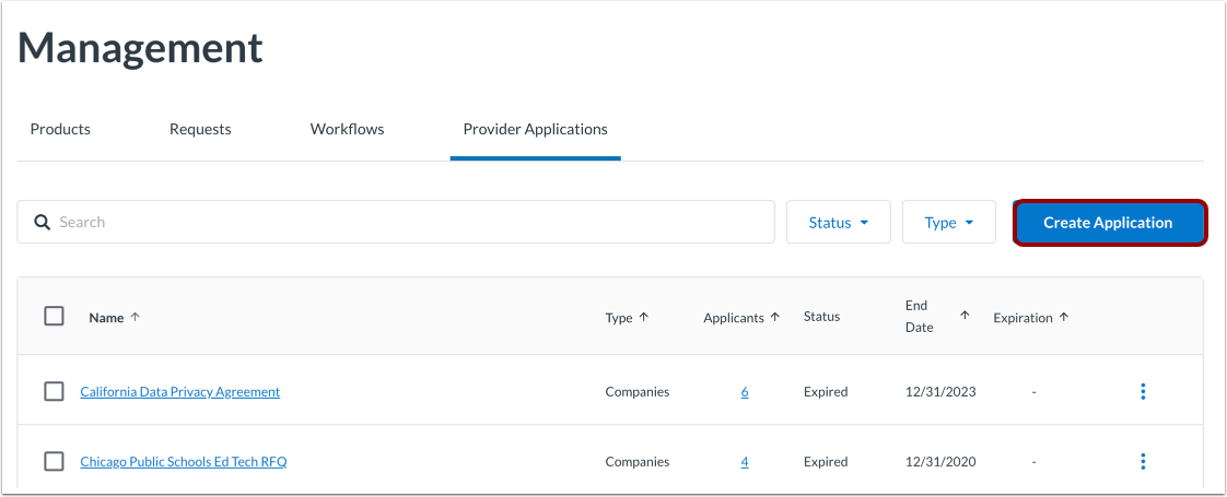 Open Create Provider Application Steps