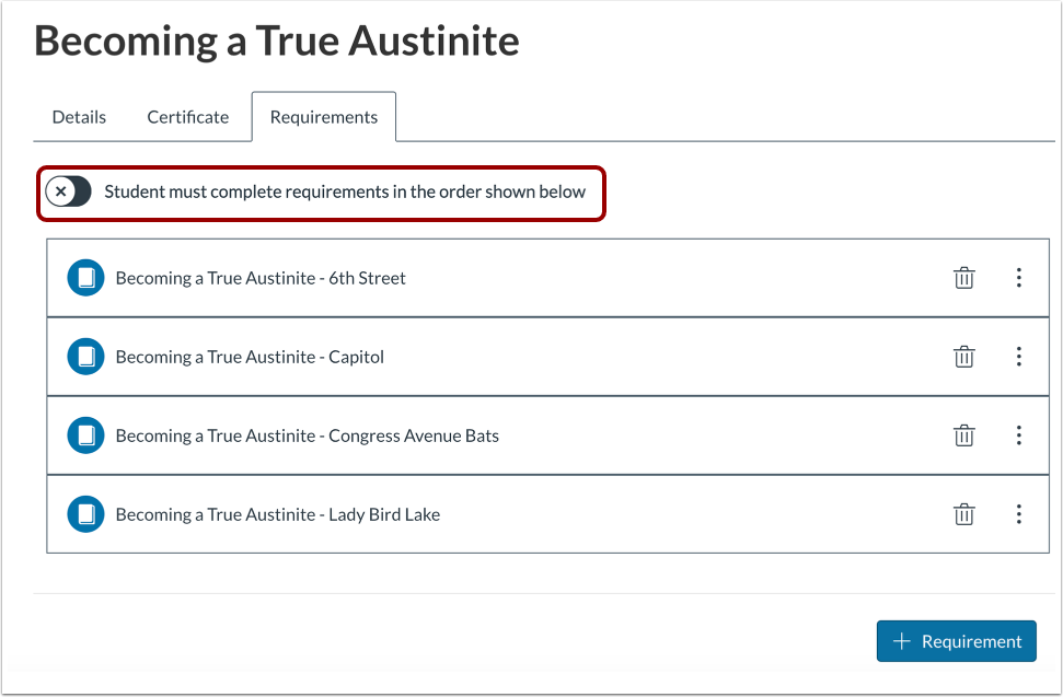 Manage Requirement Completion